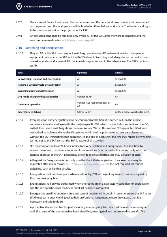 SES-ESR-001 permit to work flowchart