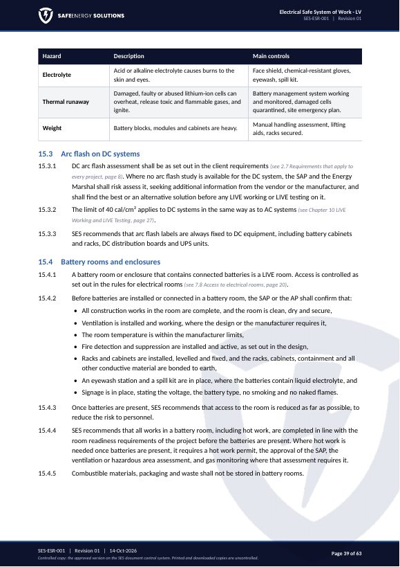 SES-ESR-001 energisation flowchart
