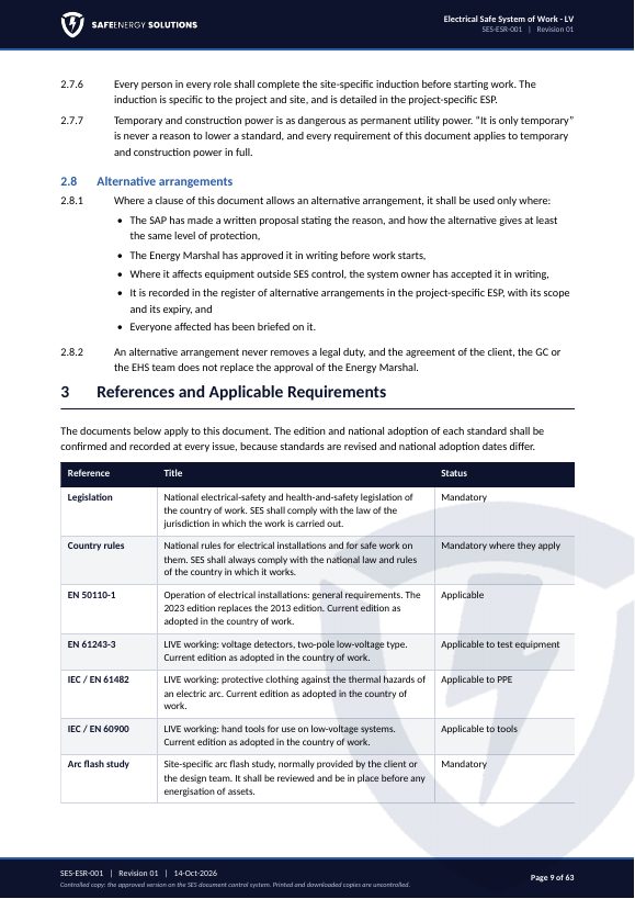 SES-ESR-001 roles and authorisation tables