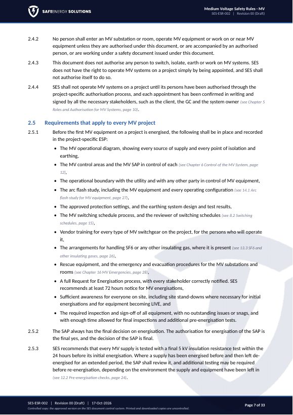 SES-ESR-002 Medium Voltage Safety Rules page 3